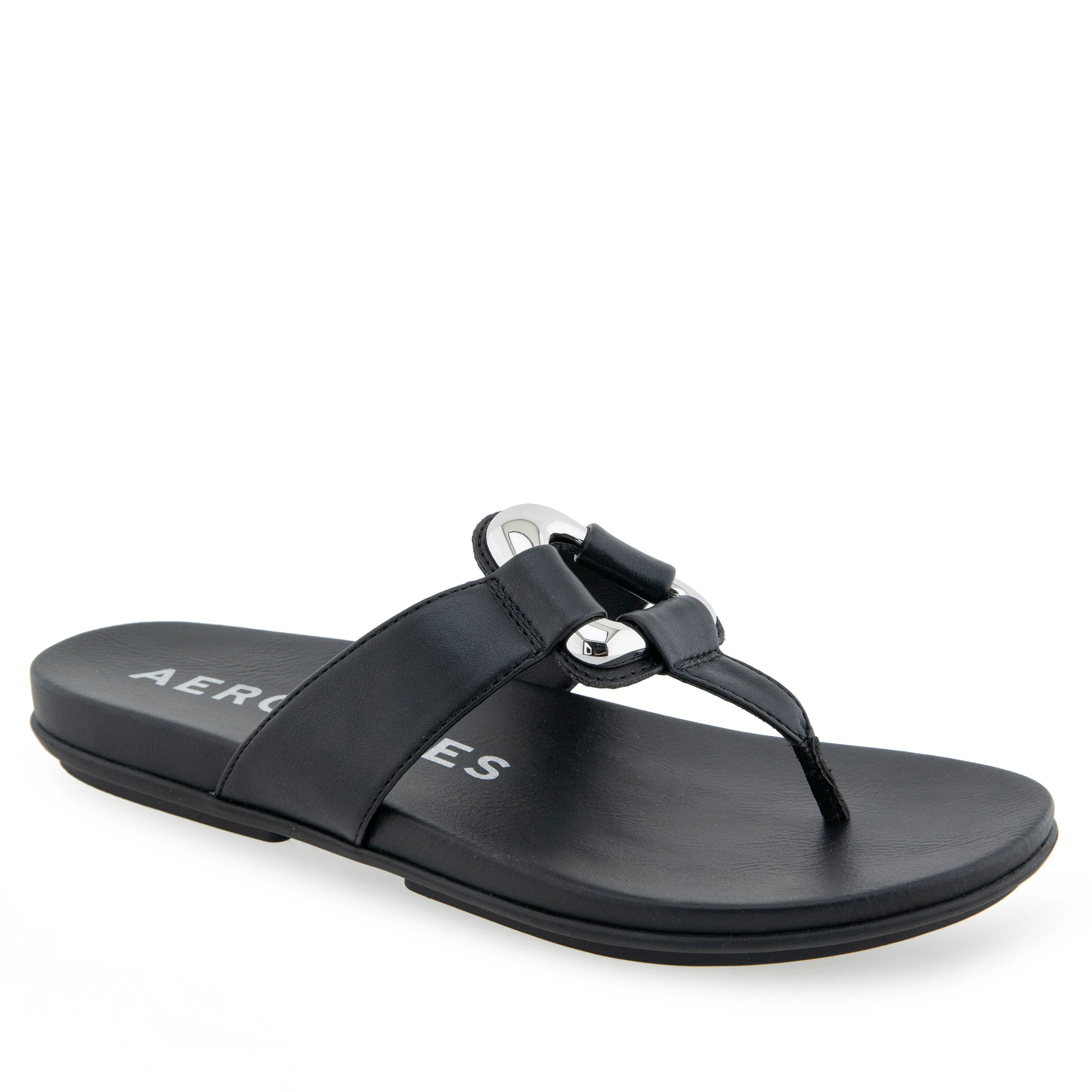 Fallon Sandal Flat | Black Faux Leather