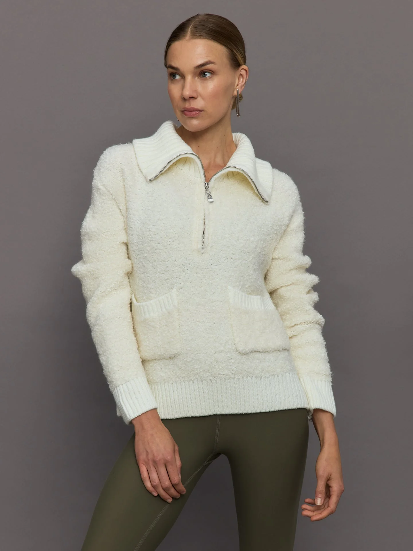 Carbon38 | Half Zip Boucle Pullover | Off White