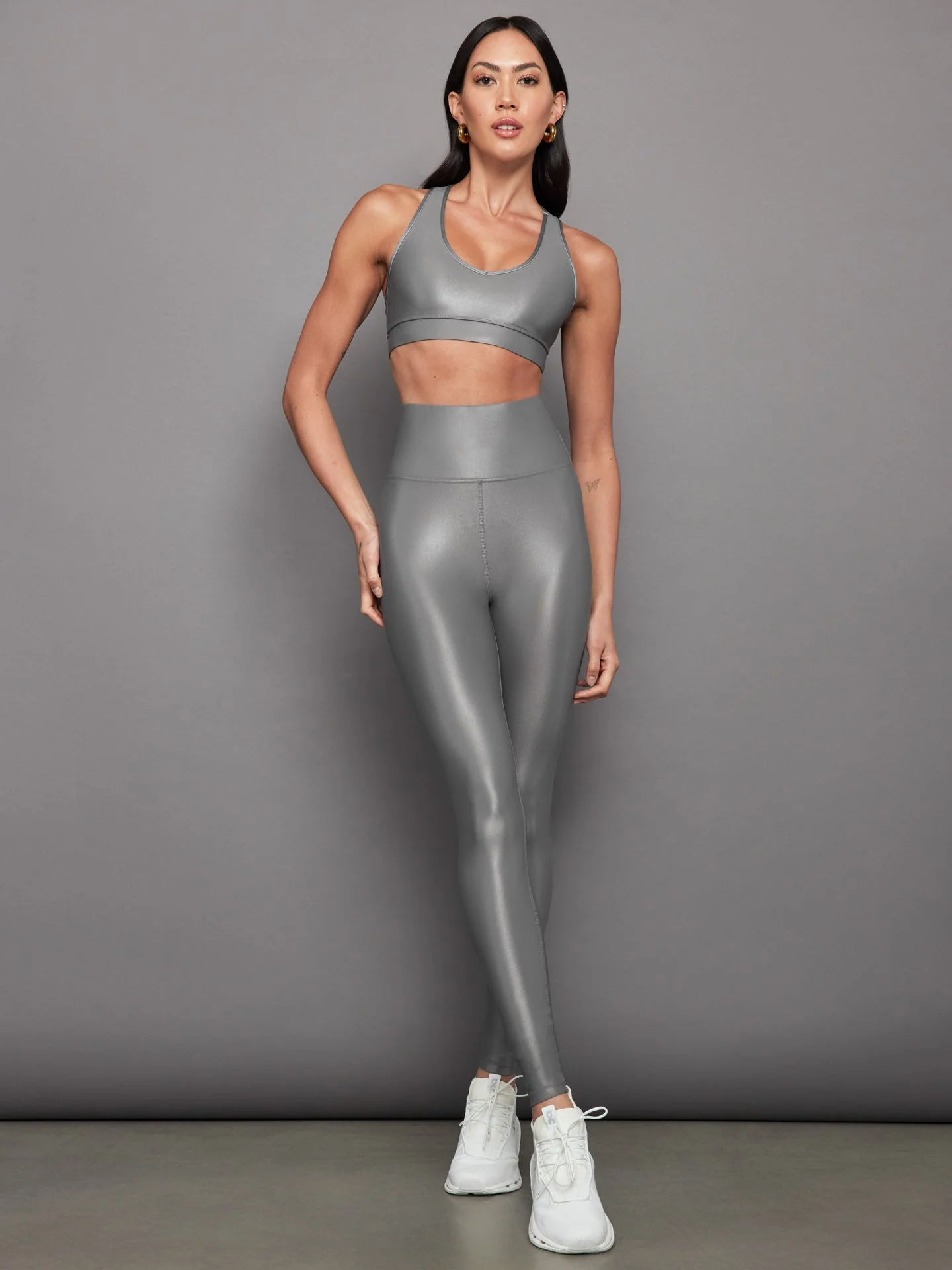 Carbon38 | High Rise Full-Length Legging in Takara Shine | Steel Grey - Image 2