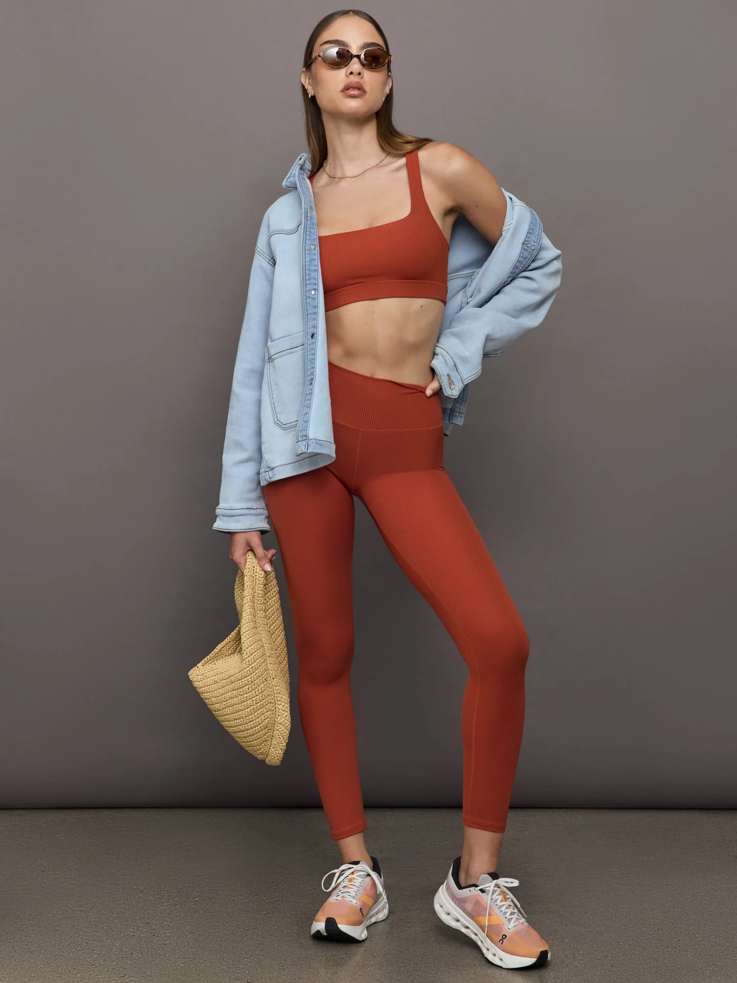 Racerback Bra in Ribbed Melt | Terracotta - Image 2