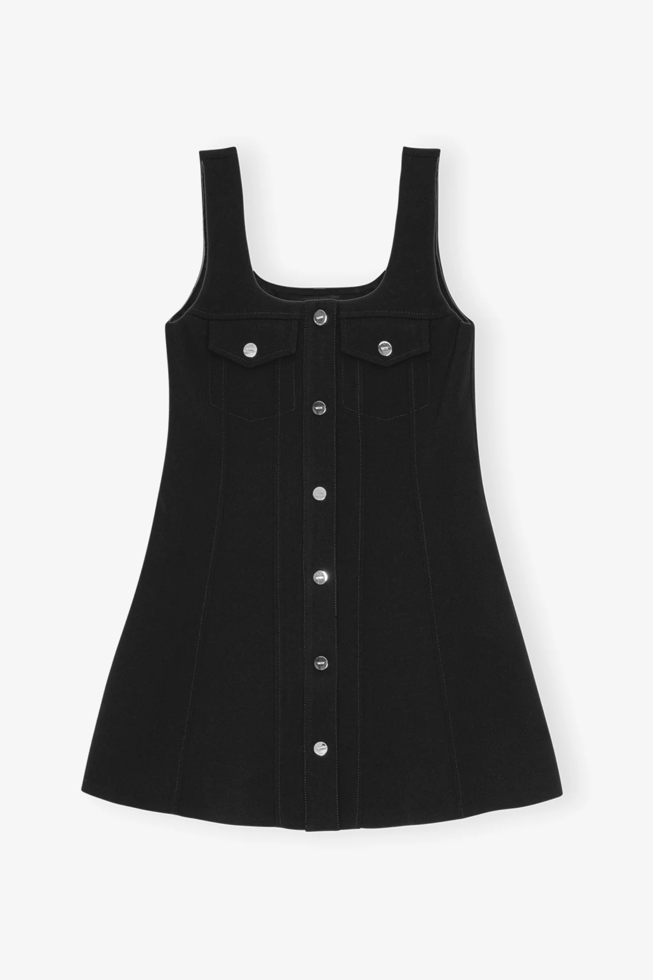Bonded Crepe Button Closure Mini Dress | Black