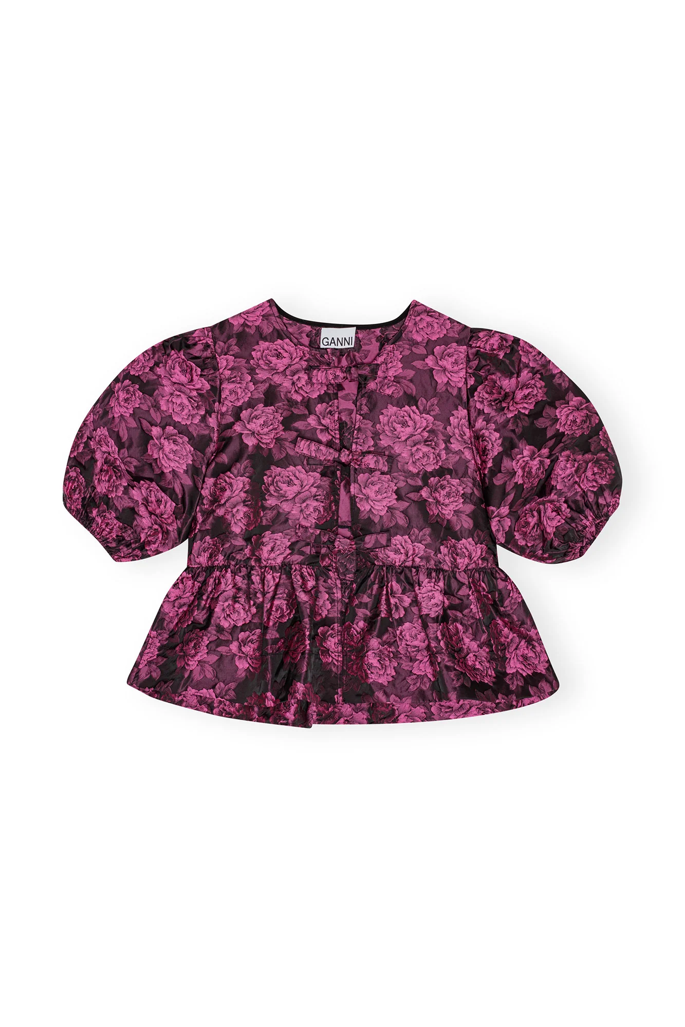 Botanical Jacquard Peplum Blouse | Cone Flower