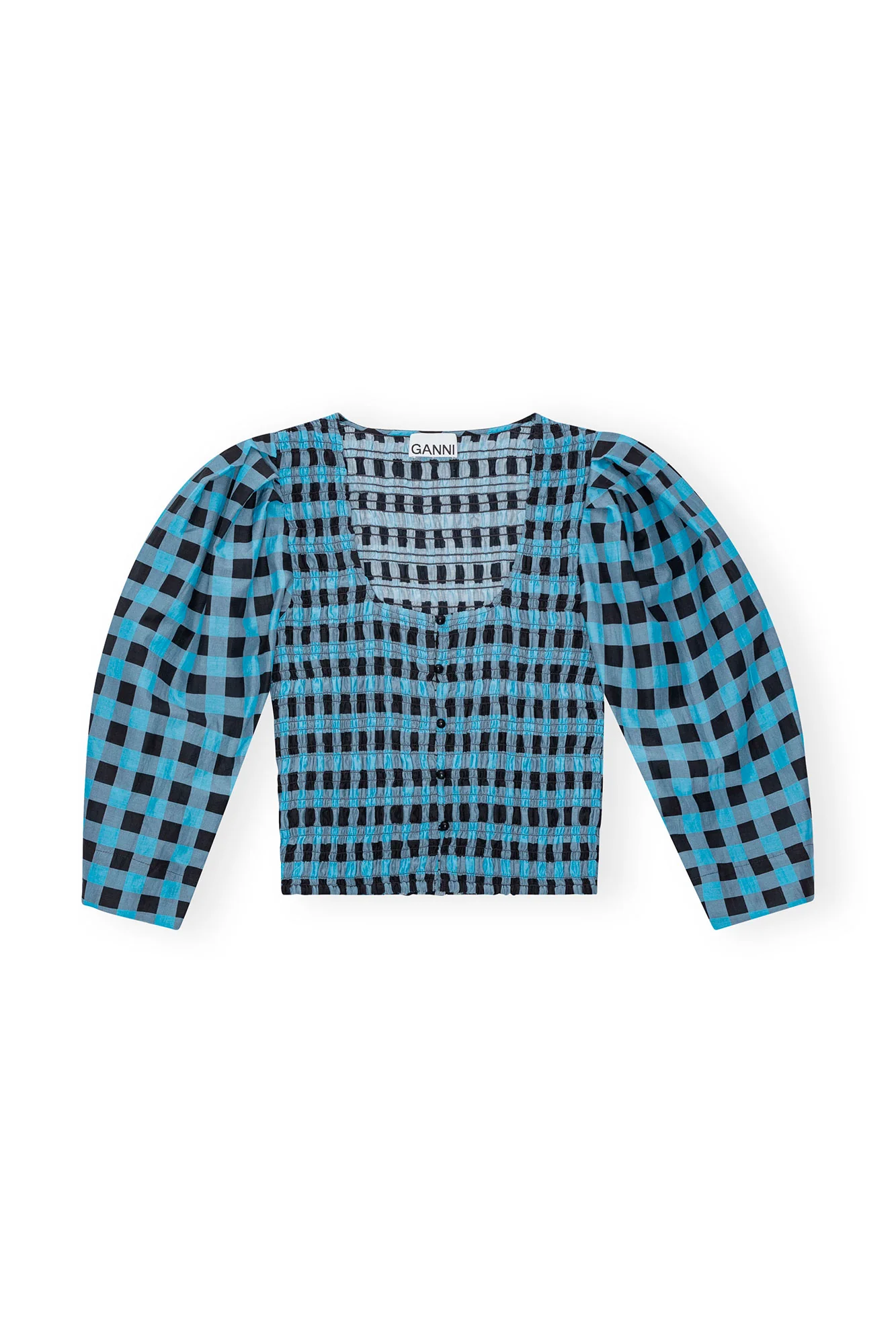 Checkered Cotton Silk Blouse | Alaskan Blue