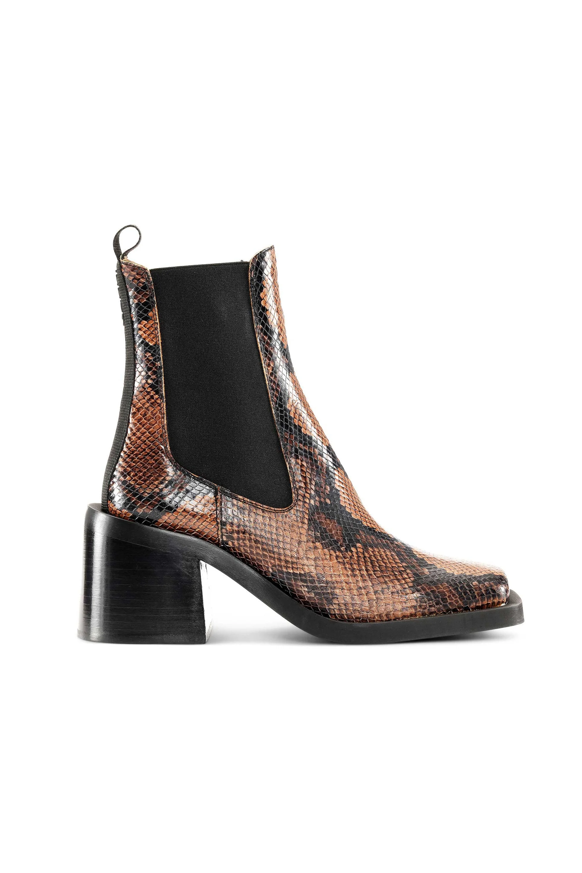 Embossed-Snakeskin Heeled Chelsea Boots | Cognac