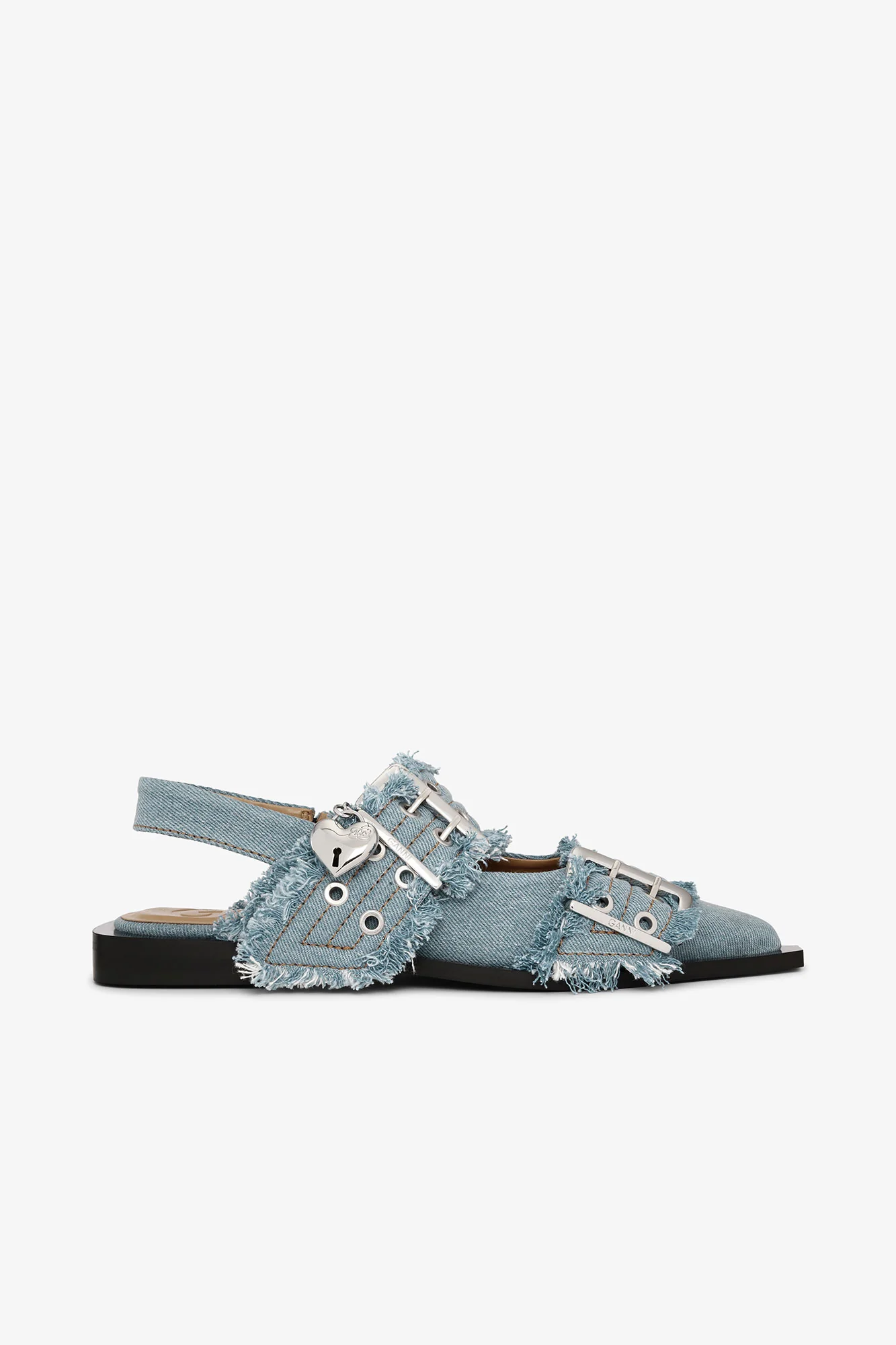 Feminine Buckle Ballerinas in Denim with Charms | Faded Denim
