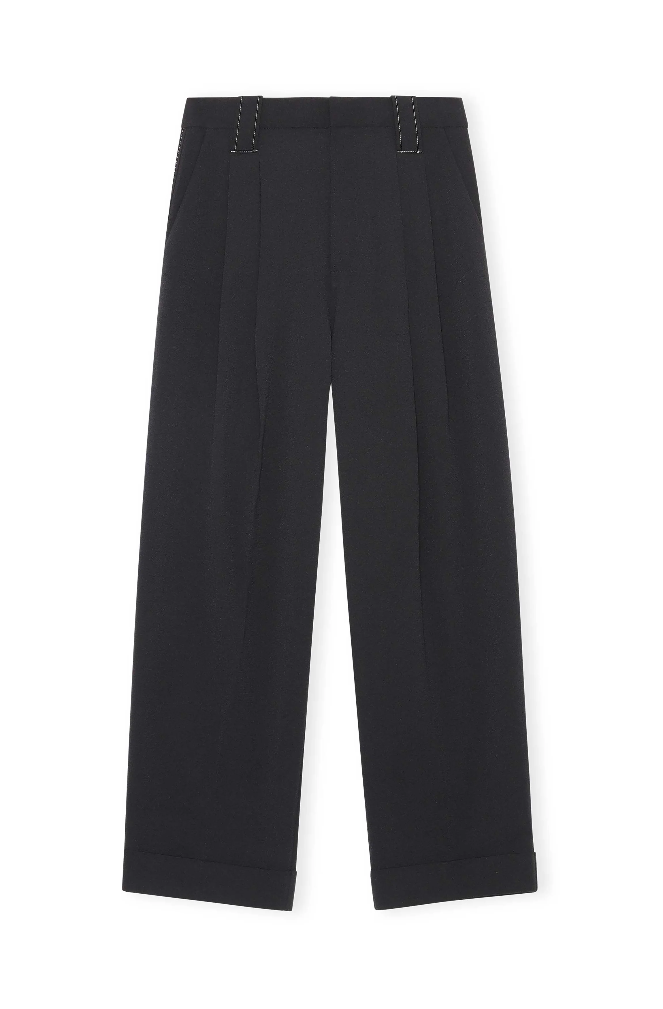 Heavy Crepe Loose Fit Mid Waist Pleat Trousers | Black