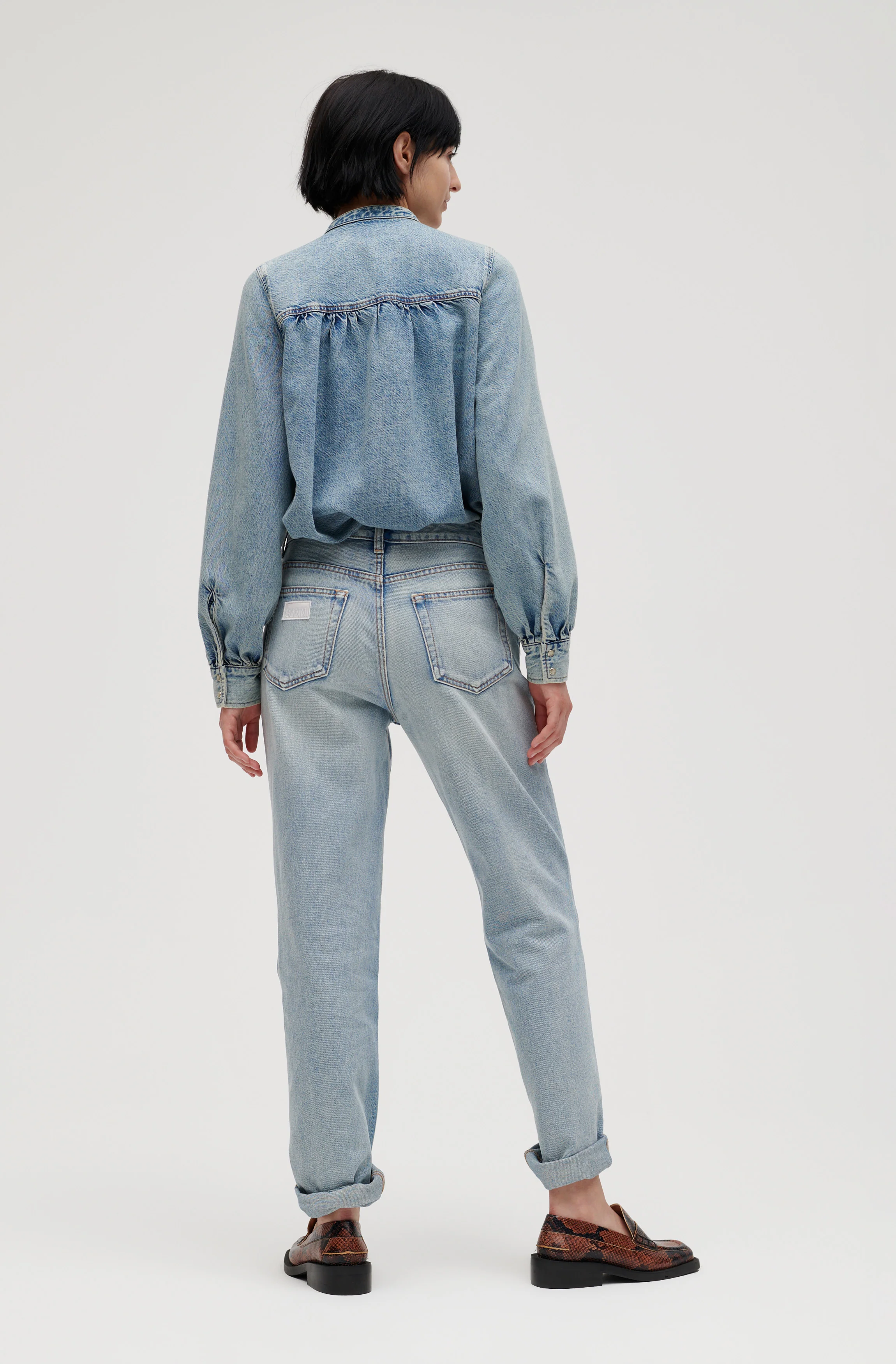 Light Denim Gathered Loose Blouse | Tint Wash - Image 5