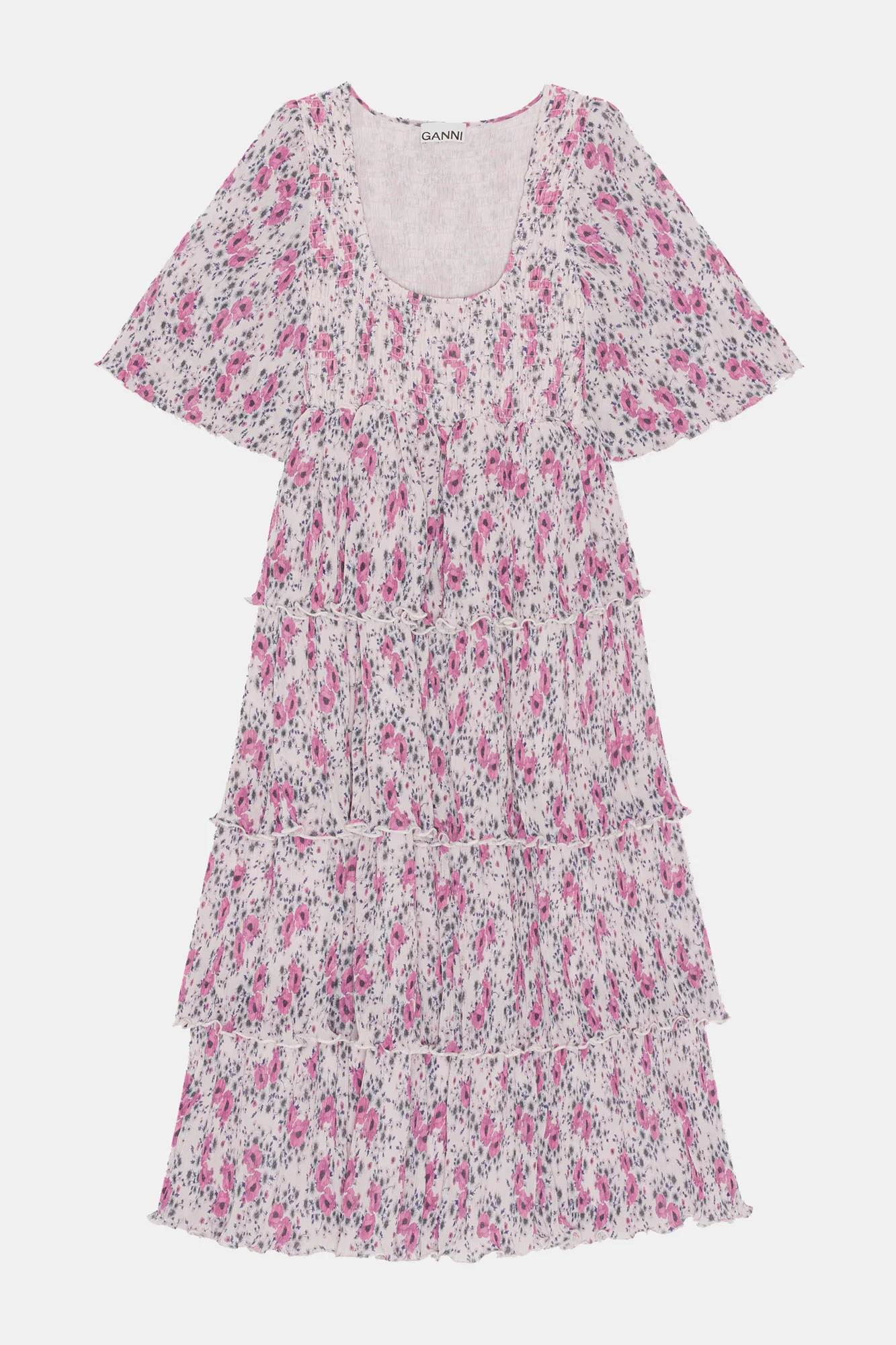Pleated Georgette Flounce Smock Midi Dress | Mauve Chalk