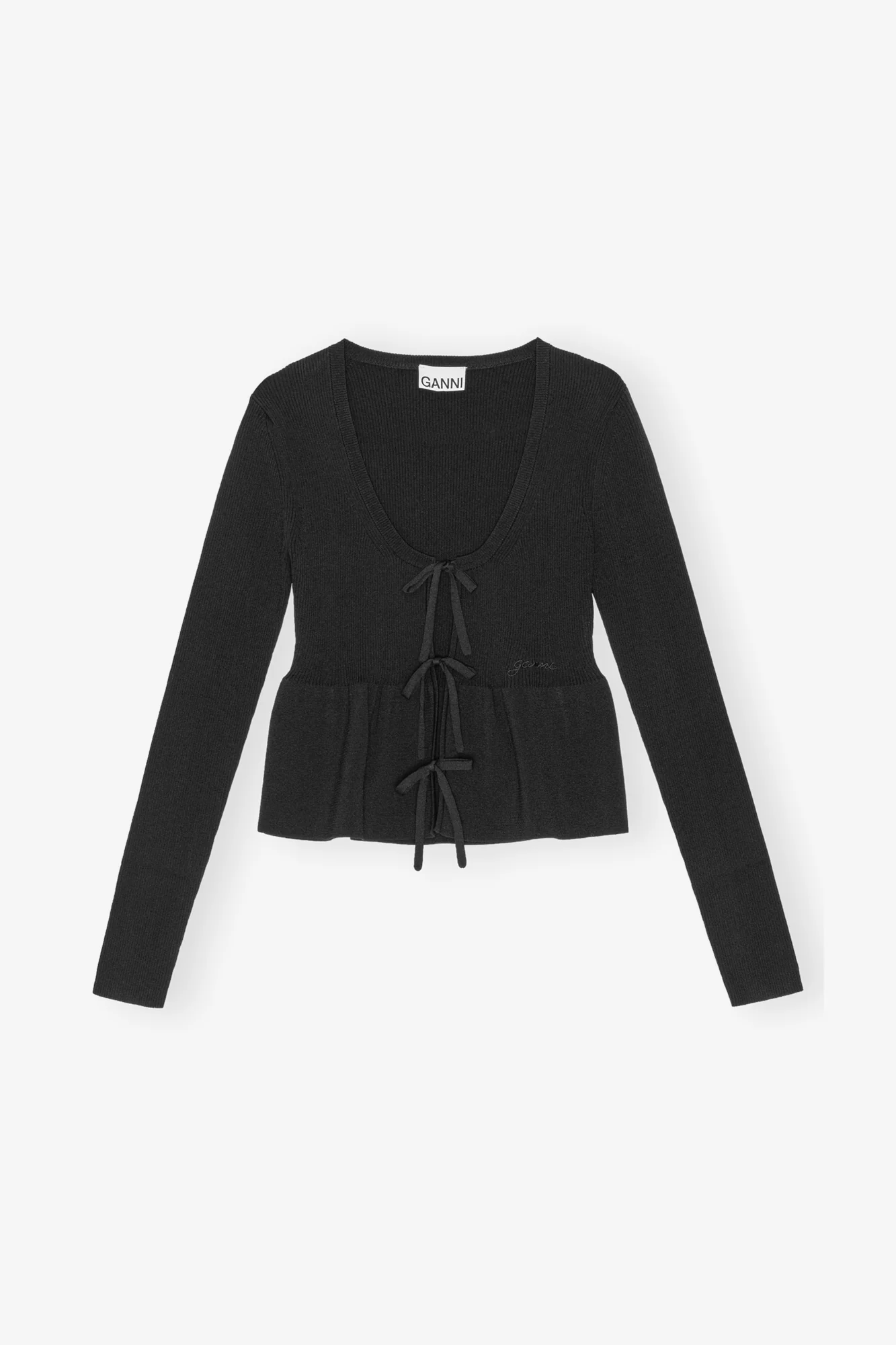 Rib Knit Tie String Cardigan | Black