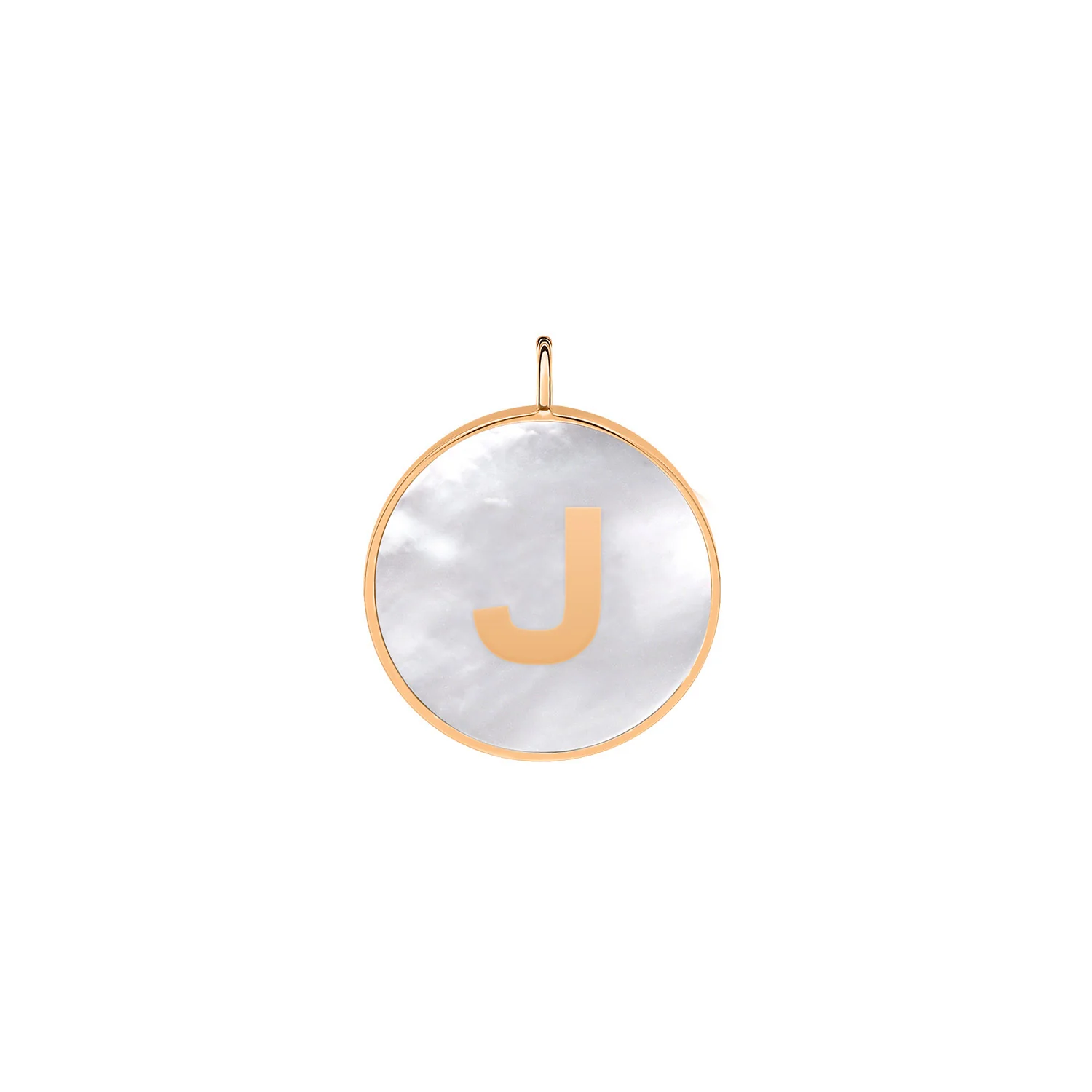 Initial Ever White Mop Disc Pendant - J | 18K Rose Gold